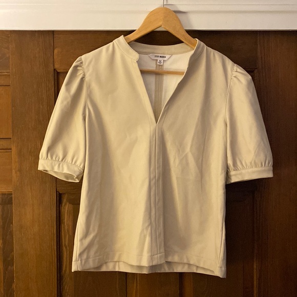 NWOT Steve Madden faux leather cream puff sleeve top medium - Picture 1 of 3